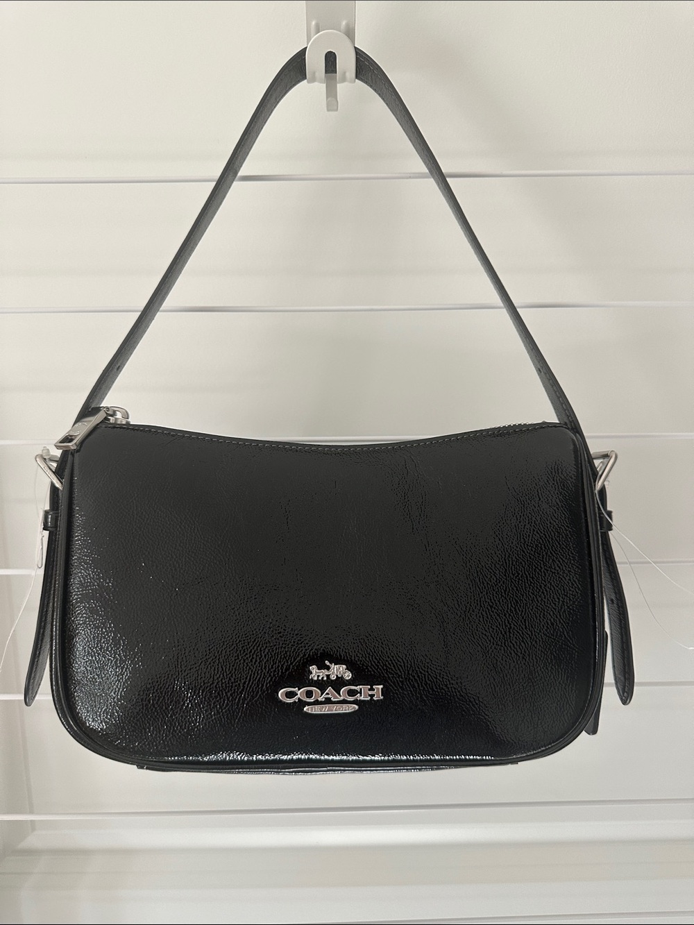 Coach Patent Leather Shoulder Bag in Black with Silver Hardware